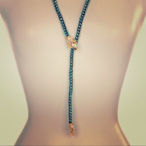 NWT BETSEY JOHNSON blue rhinestone lariat necklace